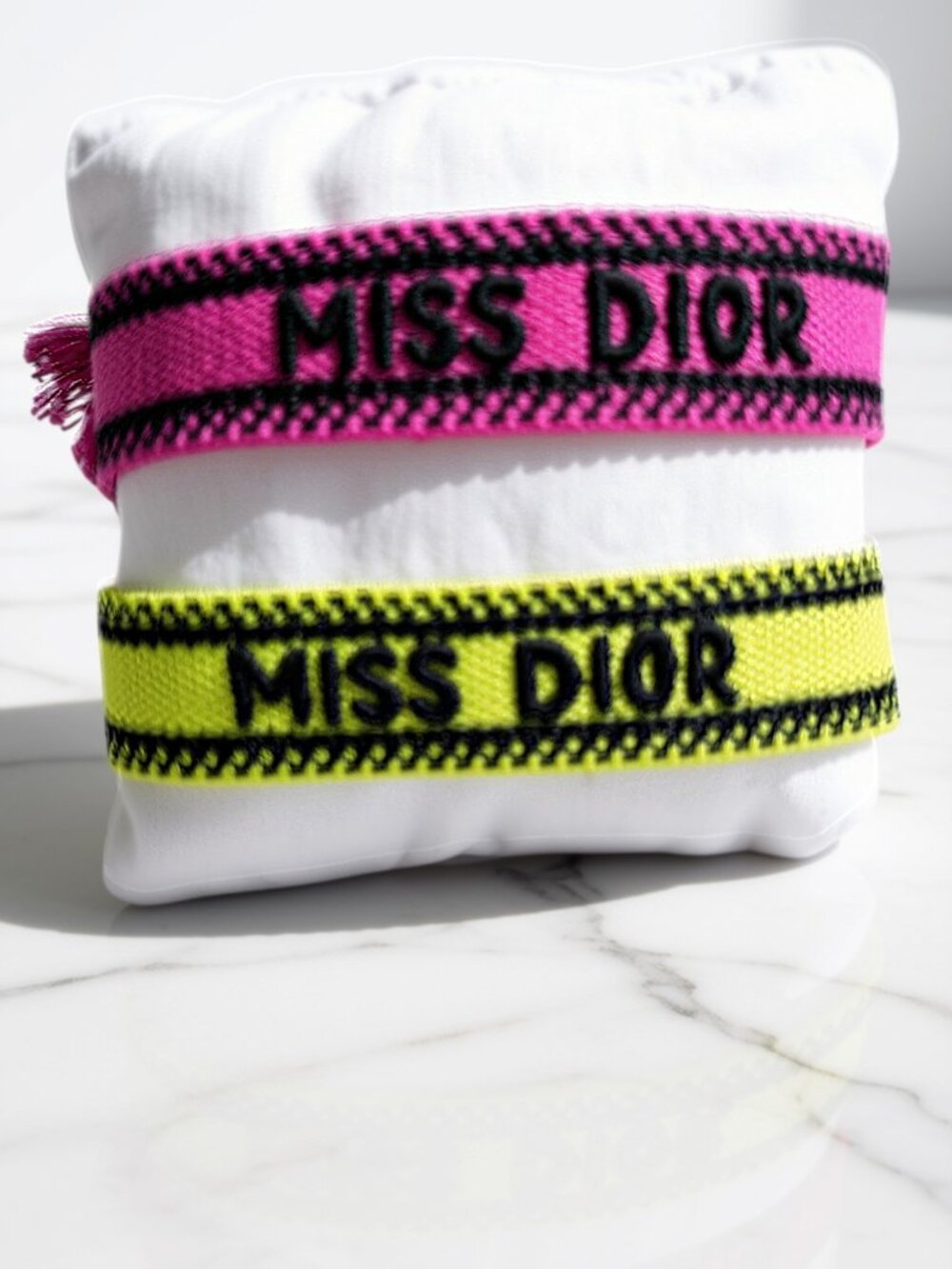 Dior Miss Dior Woven Friendship Bracelets Set of 2 Pink & Lime